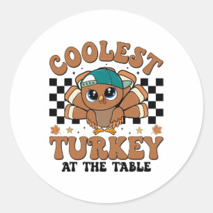 Coolest Turkey At Table Thanksgiving Boys Kids Tod Classic Round Sticker