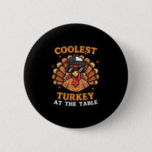 Coolest Turkey At Table Thanksgiving Fall Men Boys 6 Cm Round Badge