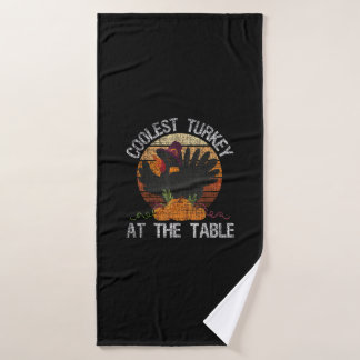 Coolest Turkey At The Table Retro Thanksgiving Fal Bath Towel