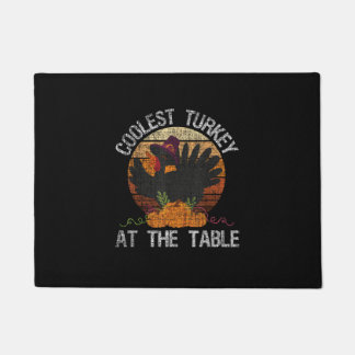 Coolest Turkey At The Table Retro Thanksgiving Fal Doormat