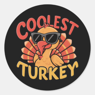 Coolest Turkey Kids Thanksgiving Classic Round Sticker