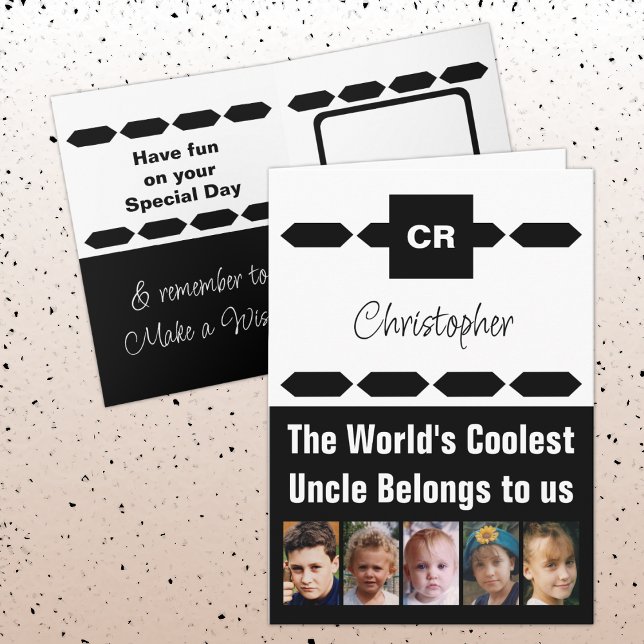Coolest Uncle 5 photo black white birthday Card (Creator Uploaded)