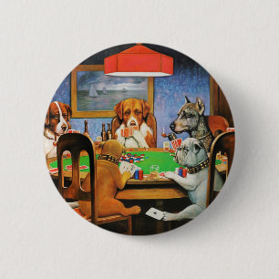 Coolidge Classic Vintage Dog Poker Game Art 6 Cm Round Badge