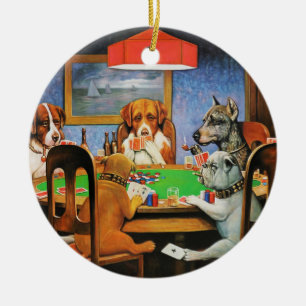 Coolidge Classic Vintage Dog Poker Game Art Ceramic Tree Decoration