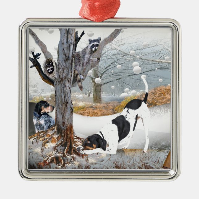 Coon Dog Hunt Metal Tree Decoration (Front)