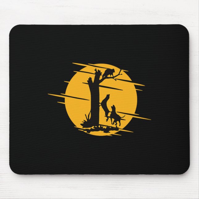 Coon Hound Dog Treeing A Racoon Howling - Fun Coo Mouse Pad (Front)