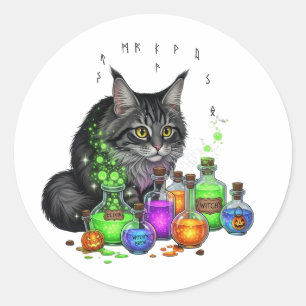 Coon & Potion Bottles – Maine Coon Halloween  Classic Round Sticker