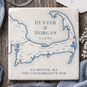 Coonamessett Wedding Favour Cape Cod Map Stone Coaster