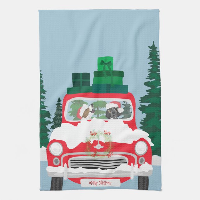 Coonhound Christmas Car Tea Towel (Vertical)