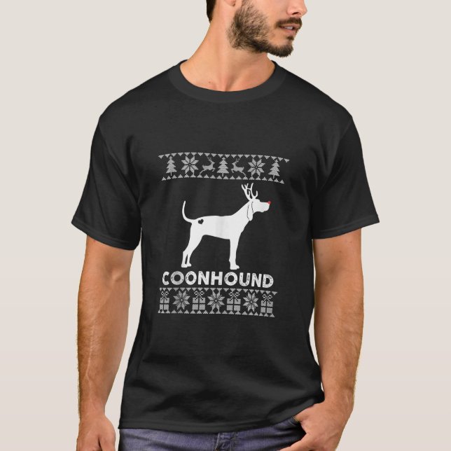 Coonhound Dog Lover Owner Reindeer Ugly Christmas  T-Shirt (Front)