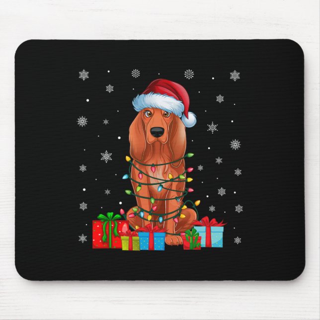 Coonhound Dog Ugly Xmas Lights Santa Coonhound Dog Mouse Pad (Front)