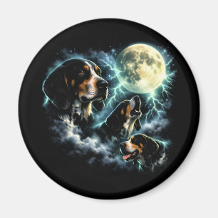 Coonhound Howling Under the Moon Rustic Dog Magnet