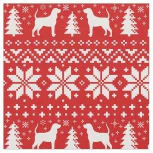 Coonhound Silhouettes Christmas Pattern Red Fabric