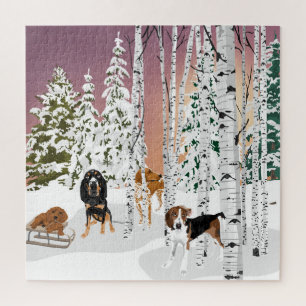 Coonhound Snow Play Jigsaw Puzzle