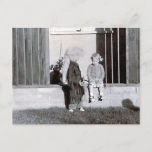 coonskin kid and girl postcard