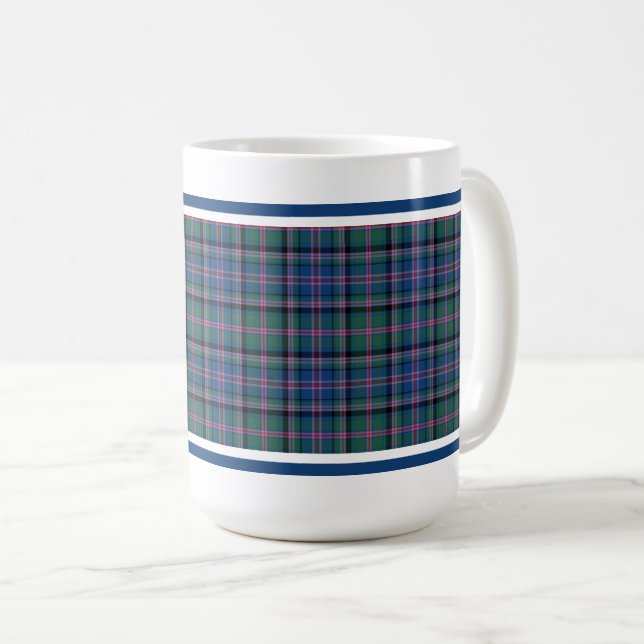 Cooper Clan Scottish Tartan Green and Blue Plaid Coffee Mug (Front Right)