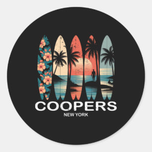 Coopers Beach New York Surfboard Surfing Retro _2 Classic Round Sticker