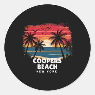 Coopers Beach New York Surfboarder Palm Tree Souve Classic Round Sticker