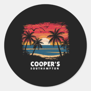 Cooper's Beach Southampton Surfboarder Palm Tree S Classic Round Sticker