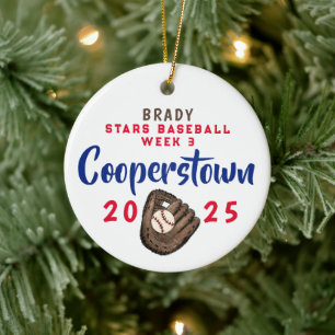 Cooperstown Baseball Glove Fun Facts Custom Ceramic Tree Decoration