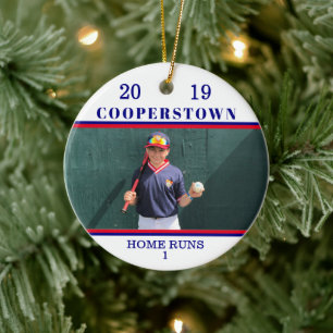 Cooperstown Baseball Photo Home Run Fun Facts Ceramic Tree Decoration