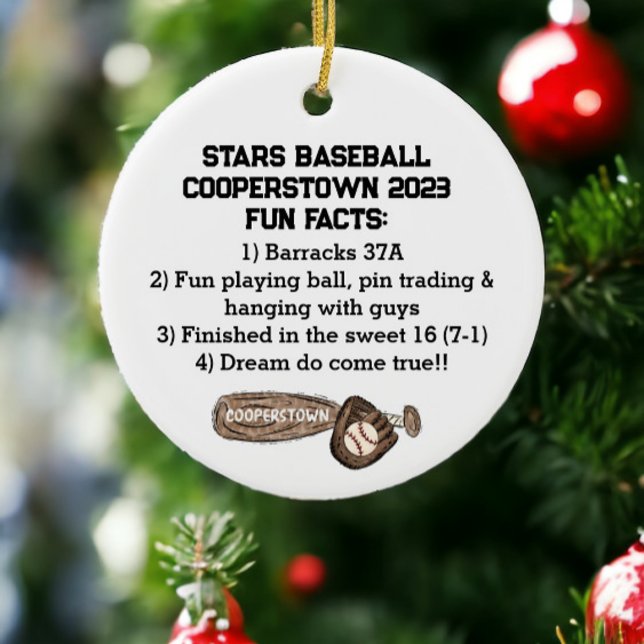 Cooperstown Baseball Team Fun Facts Custom Ceramic Tree Decoration (Creator Uploaded)