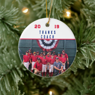Cooperstown Baseball Thanks Coach Team Photo Facts Ceramic Tree Decoration