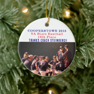 Cooperstown Coach Team Photo Baseball Gift Ceramic Tree Decoration