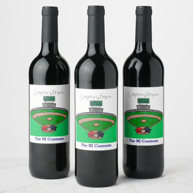 Cooperstown Field Team Party Custom Name Wine Label (Bottles)