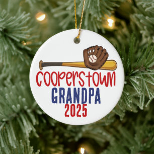 Cooperstown Grandpa Baseball Custom Note Ceramic Tree Decoration