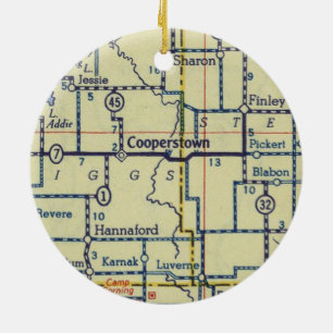 Cooperstown ND Old Map Ceramic Tree Decoration