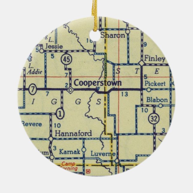 Cooperstown ND Old Map Ceramic Tree Decoration (Back)