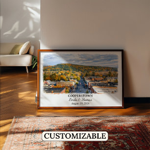 Cooperstown New York Poster, Watercolor, Custom Poster