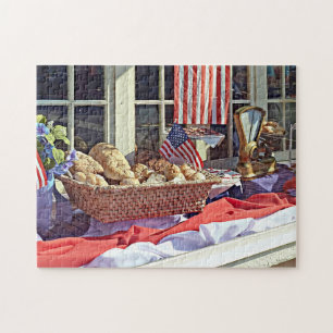 Cooperstown NY - Bakery Window With American Flags Jigsaw Puzzle