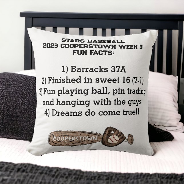 Cooperstown NY Baseball Bat Fun Facts Keepsake Cushion (Creator Uploaded)