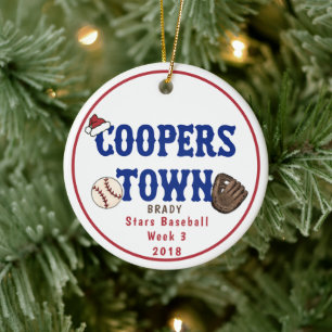 Cooperstown NY Baseball Custom Fun Facts Santa Hat Ceramic Tree Decoration