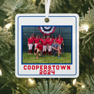 Cooperstown NY Baseball Custom Year Team Fun Facts Metal Tree Decoration