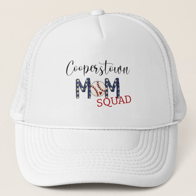 Cooperstown NY Baseball Mum Squad Sports Mum Team Trucker Hat (Front)