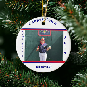 Cooperstown NY Baseball Photo Home Run Fun Facts Ceramic Tree Decoration