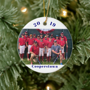 Cooperstown NY Baseball Photo Team Memories Facts Ceramic Tree Decoration