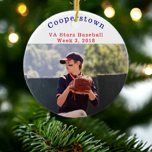 Cooperstown NY Baseball Player Photo Fun Week Ceramic Tree Decoration