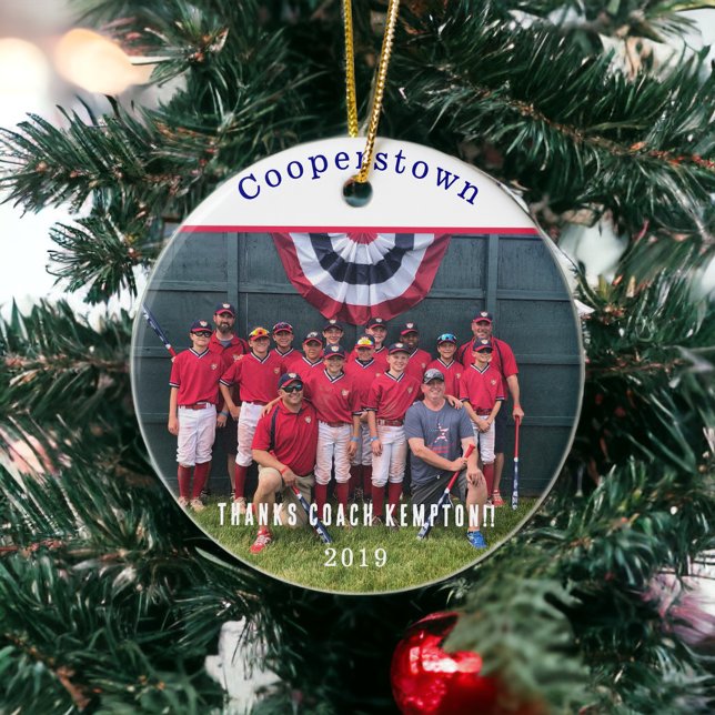 Cooperstown NY Baseball Team Coaches Photo Gift Ceramic Tree Decoration (Creator Uploaded)