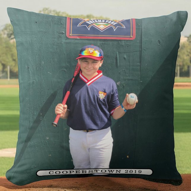 Cooperstown NY Photo Baseball Player Fun Facts Cushion (Creator Uploaded)
