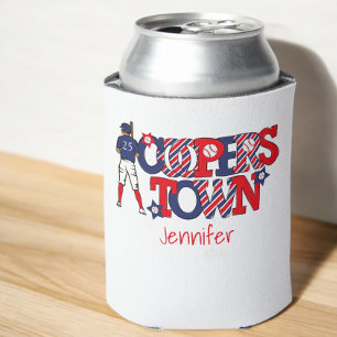 Cooperstown Patriotic Letters Baseball Parent Blue Can Cooler