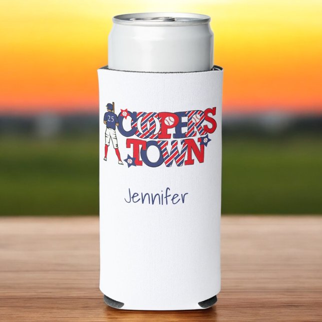Cooperstown Patriotic Letters Baseball Parent Blue Seltzer Can Cooler (Creator Uploaded)