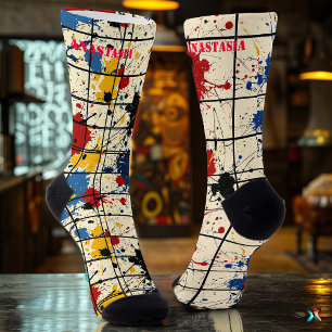 Coordinated Paint Splatter Set: Unique Abstract Socks