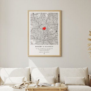 Coordinates Engagement Heart Wedding Couple Map Poster