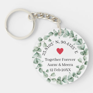 Coordinates of Love Botanical Wedding Favor Key Ring