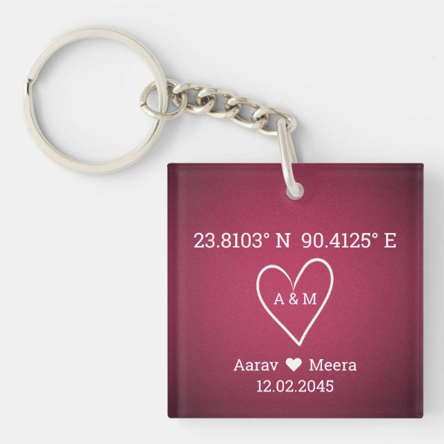 Coordinates of Love Luxury Wedding Favour Key Ring (Front)