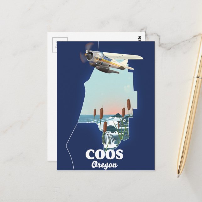  Coos Oregon Travel map Postcard (Front/Back In Situ)